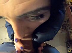 Passionate Deepthroat in Cameltoe Leggings by Brunette MILF