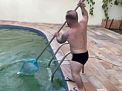 Boss pays mini pool guy with pussy blowjob and fucking