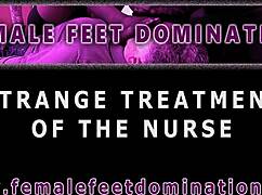 Mature nurse makes patient smell her stinky feet