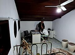 Student seduced by teacher in office, giving in to sex