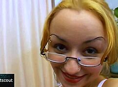 blonde girl with glasses fucking in doggystyle and missionary like a slut