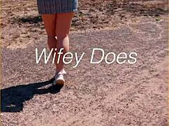 Look at this milf showing her shaved pussy in public under her skirt