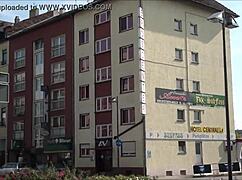 a tourist explores outside eros center amor in frankfurt germany, european adventure.