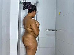 Squirting messy shower with big natural tits