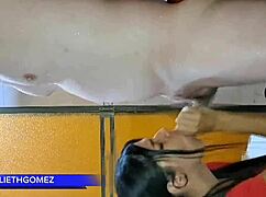 at the gym, i give my stepfather a great blowjob while the trainer watches us