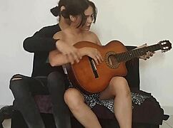 Stepsister Wants Masturbation While Playing Guitar
