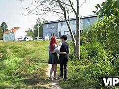 vip4k sexy redhead miss olivia showed her red lingerie and fucked in public in front of her bf
