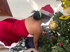 Busty stepdaughter gives New Year gift to her perverted old stepdad!