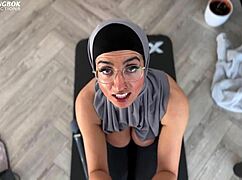 Muslim Aaliyah Yasin caught by housemate, sloppy facial cumshot.