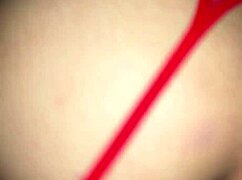 little slut in red lingerie moans as her ass craves urgent double penetration