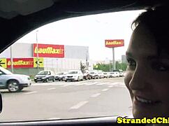 Hitchhiking Brunette Shows Off In Public Outdoor Setting