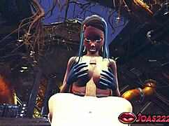 Nessa Pokemon 3D Hentai Animation - Big Tits Girl in Sexy Bodysuit and Blue Latex Gloves Teases Big Dick.