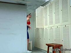 In the changing room, he fucks his stepsister passionately.