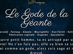 The giantess uses her dildo for french audio jerk off instructions in macrophilia fantasy