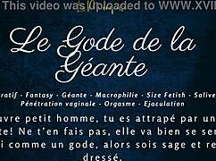 The giantess uses her dildo for french audio jerk off instructions in macrophilia fantasy