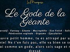 The giantess uses her dildo for french audio jerk off instructions in macrophilia fantasy