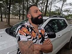 The cowboy wrecks the whore's asshole and pussy on the street inside the car.