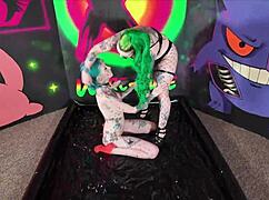 lesbian femdom submissive girl begs her mistress for a rough fuck