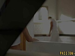 petite european gets a hardcore cumshot on her shaved pussy.