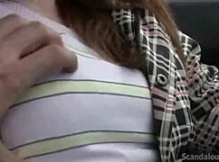 Naughty Jenny gives a blowjob to a dick in a public place, licking and sucking outdoors.