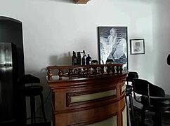 Blonde milf bends over for anal threesome behind cameras