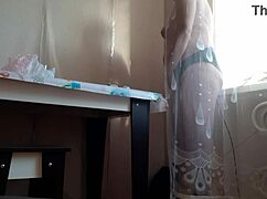 i caught my stepmom hidin and masturbatin behind the curtain - girls flyin orgasm