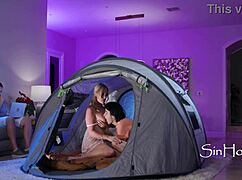 A mature mommy rides her stepson in a taboo roleplay session.