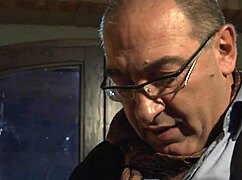 She gives the old man a blowjob then masturbates while watching him fuck his woman.