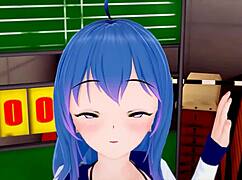 cute blue haired anime girl gets dicked down and creampied in hentai koikatsu