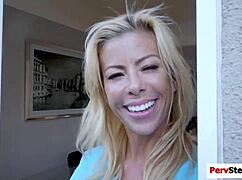 Lovely milf caresses hunky guy's huge cock in bent over, cowgirl, and doggystyle positions.