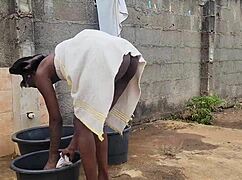 Sex Addicted Housewife Nasty Bitch Fucks Her Husband's Brother Outside Behind The Window