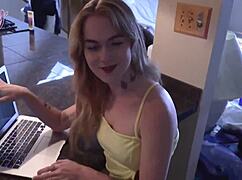 blonde sage fox visits her stepdad when she's away, mr brogan meets her