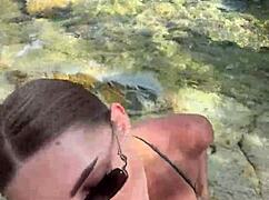 Best blowjob with cum on face and tits from stranger on beach 😍