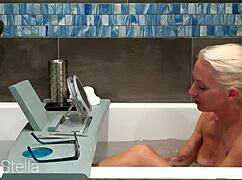 Bathing with stella e01 pussy and body shaving