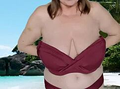 hot granny with huge tits teasing in bikini