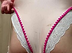 Maid Inserts Anal Plug In Sexy Lingerie With Nipple Piercings