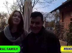 Felicia vinas's juicy booty double stuffed by dan in wild homemade action. Neighbors watch the curvy babe ride and moan.