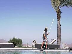 Smoking Hot Busty Milf Tempts Poolboy With Ass Toy