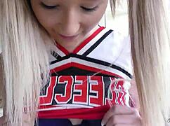 Petite cheerleader talks after first encounter