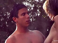 Did this lucky guy lick her cunt by the waterfall? She gave him a handjob!