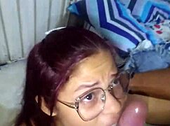 my wife sucking a big black cock in pov gets her face and glasses full of cumshot