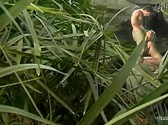 Did this lucky guy lick her cunt by the waterfall? She gave him a handjob!