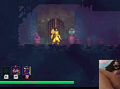 Chubby ebony gamer girl gets fucked with dildo while playing video game - dead cells