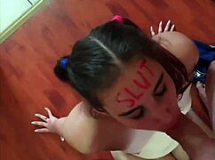 slut with lipstick writing sucking cock and gets face fucked