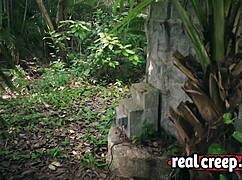 blonde slim babe lost in the forest dragged by horny sex maniac