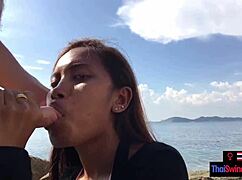 asian teen girlfriend gives public blowjob to european boyfriend