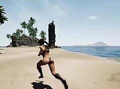 Lara Croft Boldly Stretches Her Tight Pussy Using a Thick Glass Bottle in Hentai Game