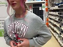 Busty Babe With Pierced Nipples Flashes Tits In Public Home Store