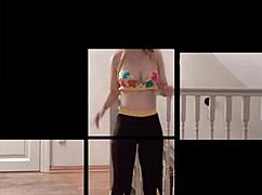 Belly Dancer Goddess Twirls With Huge Belly And Glasses In Musical Fetish