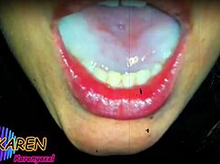 Karen plays with huge semen in mouth. Slow motion cumshot action.